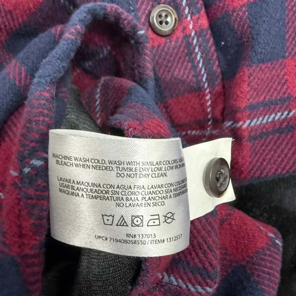 Orvis Shirt Medium Red Blue Plaid Flannel Fleece Lined Long Sleeve Button Up